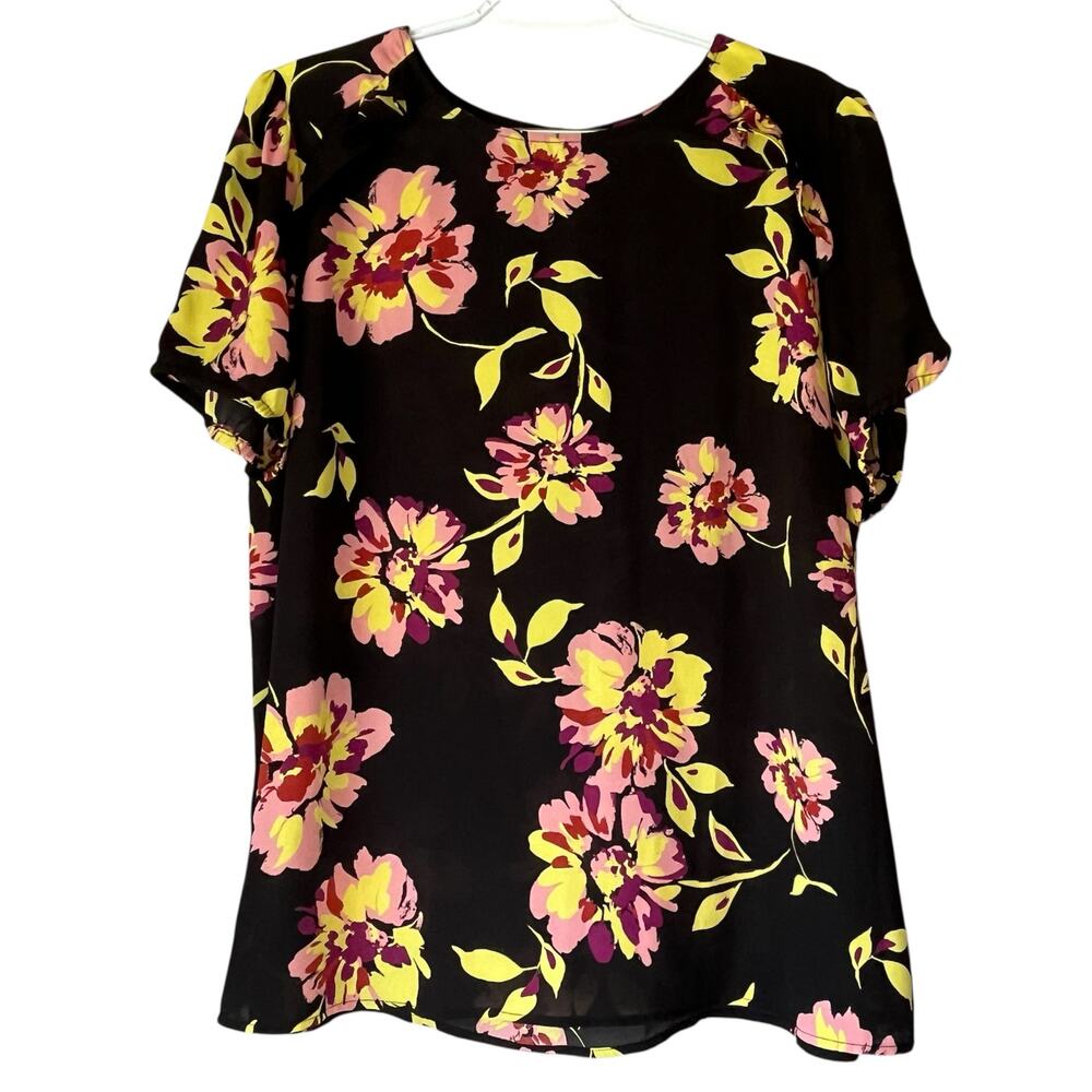 Who What Wear Black / Purple / Yellow Short Sleeve Blouse Size XL